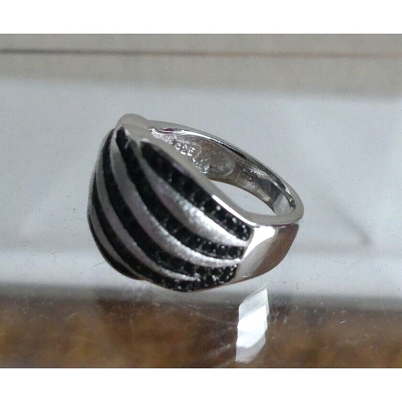 Sterling Silver Marcasite New Multi-Row Domed Ring QVC New Striped Band Size 8 - Picture 11 of 13